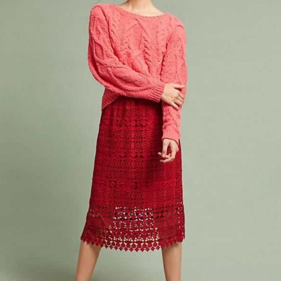 Anthropologie Dresses & Skirts - Lili’s Closet Crochet Red Lace Midi Skirt Small